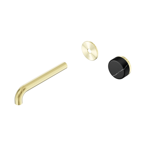 Serenity Progressive Wall Basin Mixer 185mm Spout with Marquina Black Handle Trim Kit Only Brushed Gold [311162]