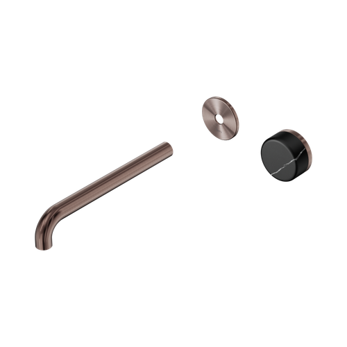 Serenity Progressive Wall Basin Mixer 220mm Spout with Marquina Black Handle Trim Kit Only Brushed Bronze [311146]