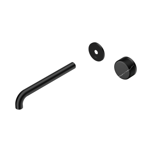 Serenity Progressive Wall Basin Mixer 220mm Spout with Marquina Black Handle Trim Kit Only Matte Black [311314]