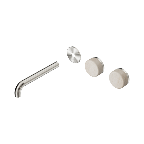 Serenity Wall Basin Set 185mm Offset spout with Rome Travertine Handle Trim Kit Only Brushed Nickel [311429]