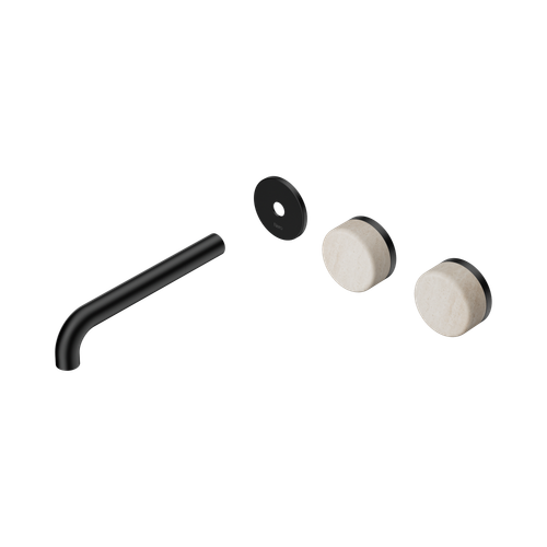 Serenity Wall Basin Set 185mm Offset spout with Rome Travertine Handle Trim Kit Only Matte Black [311444]