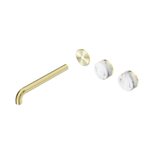 Serenity Wall Basin Set 220mm Offset spout with Arabescato Corchia Handle Trim Kit Only Brushed Gold [311496]
