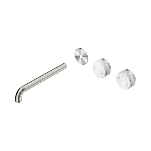 Serenity Wall Basin Set 220mm Offset spout with Arabescato Corchia Handle Trim Kit Only Brushed Nickel [311481]
