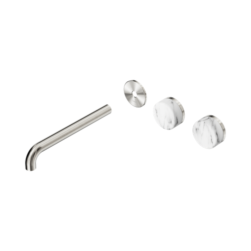 Serenity Wall Basin Set 220mm Offset spout with Arabescato Corchia Handle Trim Kit Only Brushed Nickel [311481]