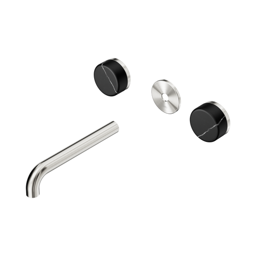 Serenity Wall Basin Set 185mm Spout with Marquina Black Handle Trim Kit Only Brushed Nickel [311524]