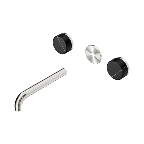 Serenity Wall Basin Set 185mm Spout with Marquina Black Handle Trim Kit Only Brushed Nickel [311524]
