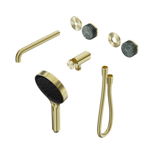 Serenity Progressive Shower System with Spout with Verde Alpi Handle and Serenity Hand Shower Trim Kit Only Brushed Gold [311449]