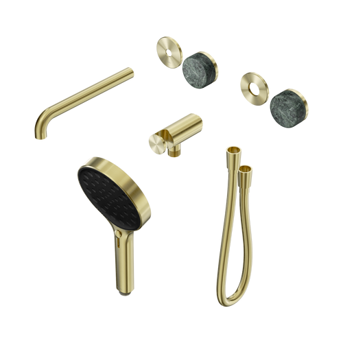Serenity Progressive Shower System with Spout with Verde Alpi Handle and Serenity Hand Shower Trim Kit Only Brushed Gold [311449]