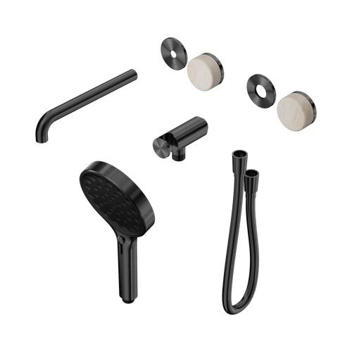 Serenity Progressive Shower System with Spout with Rome Travertine Handle and Serenity Hand Shower Trim Kit Only Gunmetal [311387]