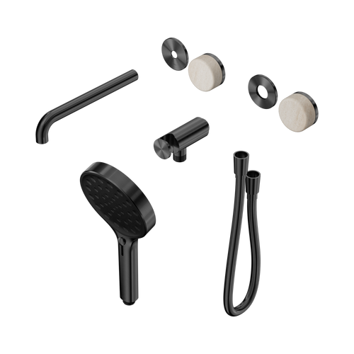 Serenity Progressive Shower System with Spout with Rome Travertine Handle and Serenity Hand Shower Trim Kit Only Gunmetal [311387]