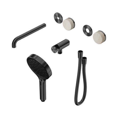 Serenity Progressive Shower System with Spout with Rome Travertine Handle and Serenity Hand Shower Trim Kit Only Gunmetal [311387]
