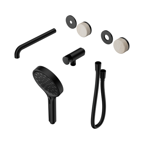 Serenity Progressive Shower System with Spout with Rome Travertine Handle and Serenity Hand Shower Trim Kit Only Matte Black [311437]