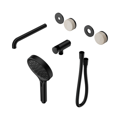 Serenity Progressive Shower System with Spout with Rome Travertine Handle and Serenity Hand Shower Trim Kit Only Matte Black [311437]