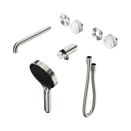 Serenity Progressive Shower System with Spout with Arabescato Corchia Handle and Serenity Hand Shower Trim Kit Only Brushed Nickel [311452]