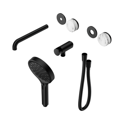 Serenity Progressive Shower System with Spout with Arabescato Corchia Handle and Serenity Hand Shower Trim Kit Only Matte Black [311522]