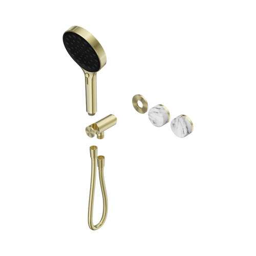 Serenity Progressive Shower System with Arabescato Corchia Handle and Serenity Hand Shower Trim Kit Only Brushed Gold [311464]