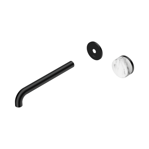 Serenity Progressive Wall Basin Mixer 220mm Spout with Arabescato Corchia Handle Trim Kit Only Matte Black [311462]