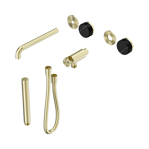 Serenity Progressive Shower System with Spout with Marquina Black Handle and Slim Shower Trim Kit Only Brushed Gold [311510]