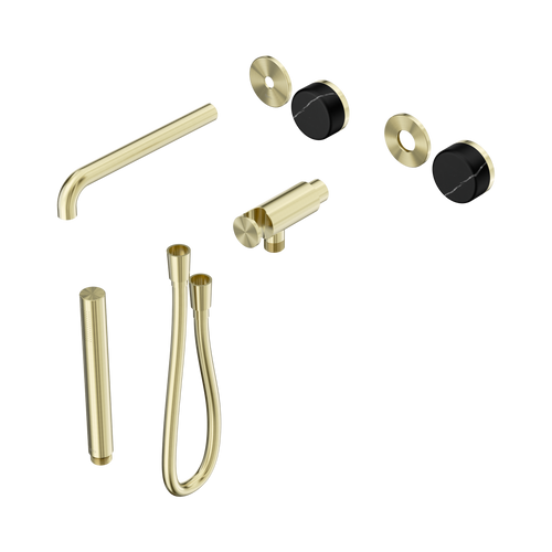 Serenity Progressive Shower System with Spout with Marquina Black Handle and Slim Shower Trim Kit Only Brushed Gold [311510]