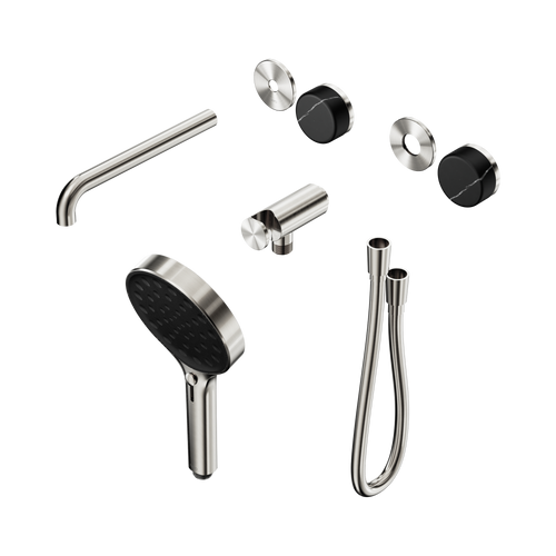 Serenity Progressive Shower System with Spout with Marquina Black Handle and Serenity Hand Shower Trim Kit Only Brushed Nickel [311530]