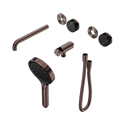 Serenity Progressive Shower System with Spout with Marquina Black Handle and Serenity Hand Shower Trim Kit Only Brushed Bronze [311389]