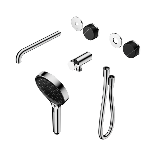 Serenity Progressive Shower System with Spout with Marquina Black Handle and Serenity Hand Shower Trim Kit Only Chrome [311527]