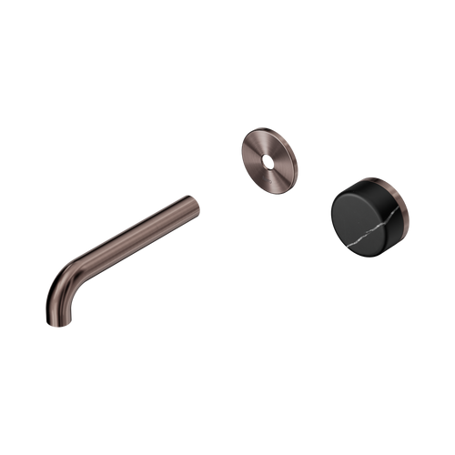 Serenity Progressive Wall Basin Mixer 160mm Spout with Marquina Black Handle Trim Kit Only Brushed Bronze [311398]