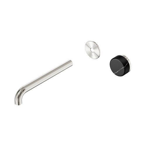 Serenity Progressive Wall Basin Mixer 220mm Spout with Marquina Black Handle Trim Kit Only Brushed Nickel [311528]