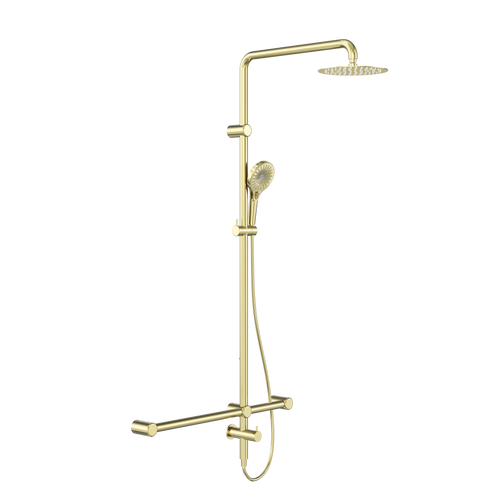 Mecca Care 32mm T Bar Grab Rail 1100 x 750mm Twin Shower Set Brushed Gold [314473]