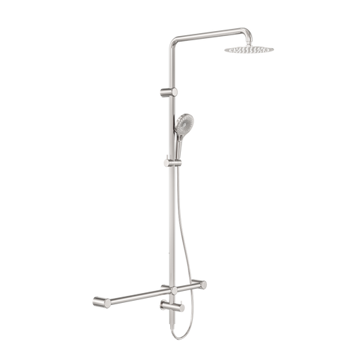 Mecca Care 32mm T Bar Grab Rail 1100 x 750mm Twin Shower Set Brushed Nickel [314472]