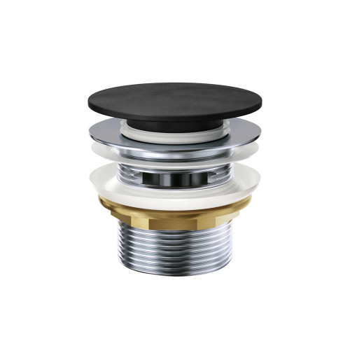 Pull Out Pop Up Bath Waste 40mm Black Cast Stone with Overflow 55mm Thread Length [313504]
