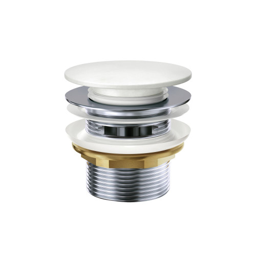 Pull Out Pop Up Bath Waste 40mm White Cast Stone with Overflow 55mm Thread Length [313492]
