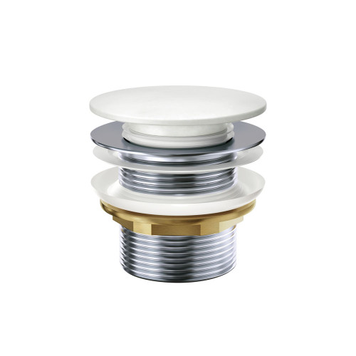 Pull Out Pop Up Bath Waste 40mm White Cast Stone No Overflow 55mm thread length [313477]