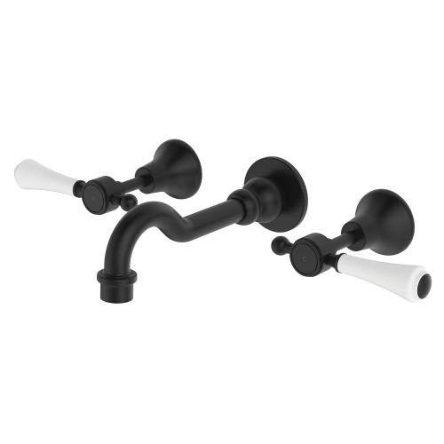 Lillian Lever Basin or Bath Wall Set Matte Black with Ceramic White Handle [313600]