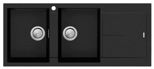 Santorini Double Bowl Topmount Sink with Right Drainer Black [311612]