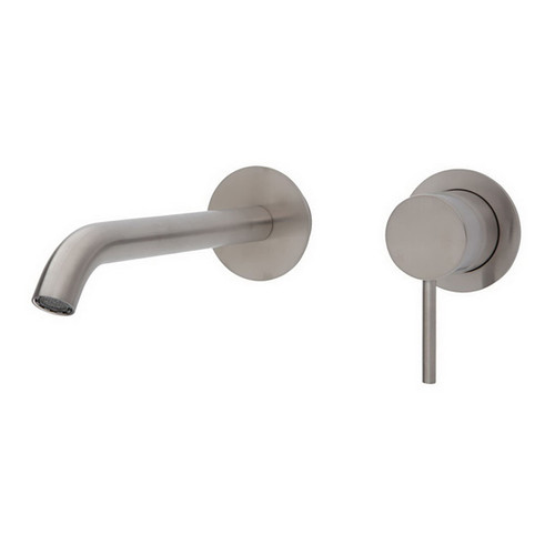 Kaya Wall Basin or Bath Mixer Set Round Plate Brushed Nickel 200mm Outlet 5Star Lead Free [311013]