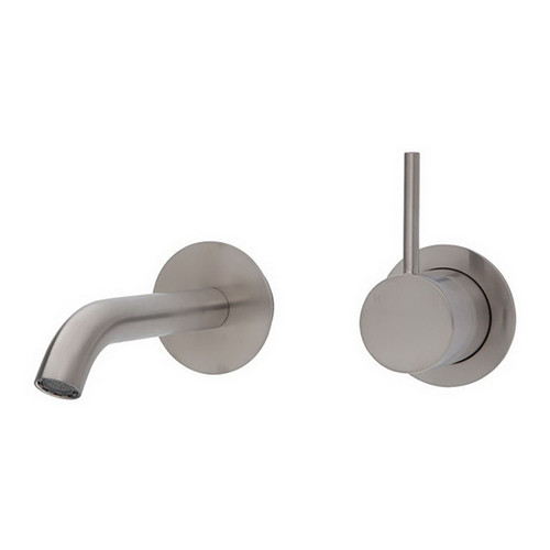 Kaya Up Wall Basin or Bath Mixer Set Round Plate Brushed Nickel 160mm Outlet Lead Free [311020]