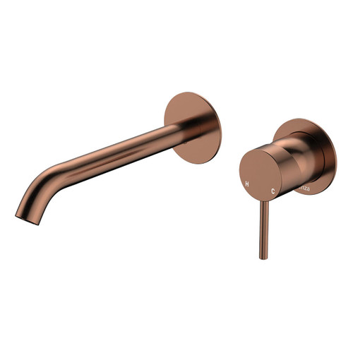 Kaya Basin or Bath Wall Mixer Set Round Plates 200mm Outlet Brushed Copper Lead Free [310957]