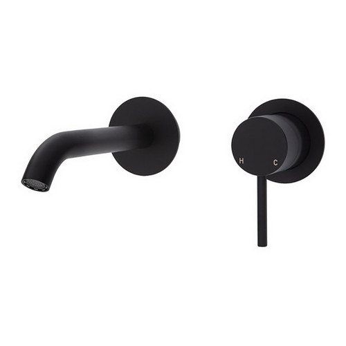 Kaya Wall Basin or Bath Mixer Set Round Plate Matte Black 160mm Outlet 5Star Lead Free [312500]