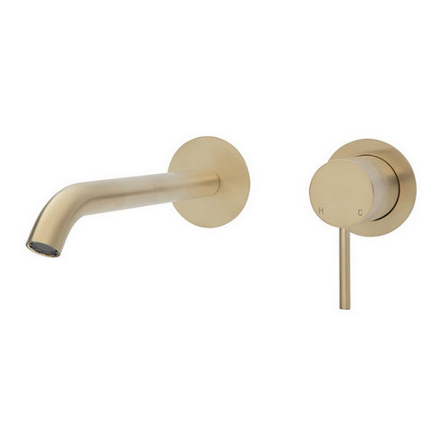 Kaya Wall Basin or Bath Mixer Set Round Plate Urban Brass 200mm Outlet 5Star Lead Free [312502]