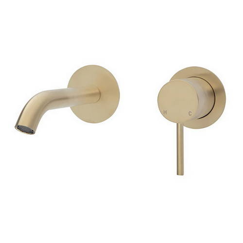 Kaya Wall Basin or Bath Mixer Set Round Plate Urban Brass 160mm Outlet 5Star Lead Free [312501]