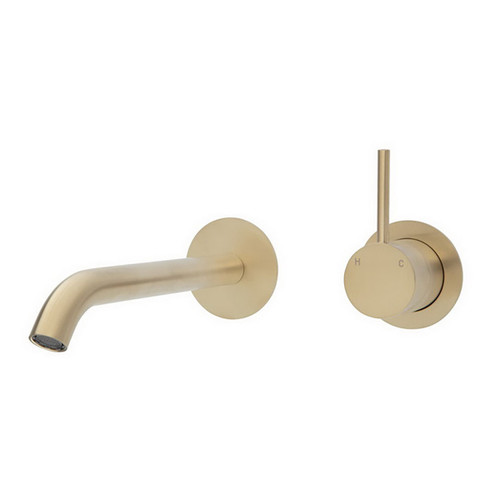 Kaya Up Wall Basin or Bath Mixer Set Round Plate Urban Brass 200mm Outlet Lead Free [312514]