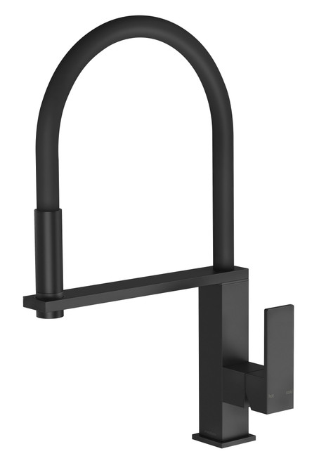 Vezz Square Flexible Hose Sink Mixer (Black Hose) 5Star Matte Black Lead Free [312594]