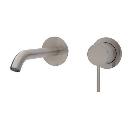 Kaya Wall Basin or Bath Mixer Set Round Plate Brushed Nickel 160mm Outlet 5Star Lead Free [314654]