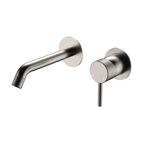 Axle Wall Basin or Bath Mixer Set Round Plates 160mm Outlet Brushed Nickel [314850]