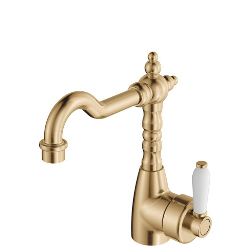 Eleanor Shepherds Crook Basin Mixer Urban Brass with White Ceramic Handle [314848]