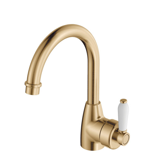 Eleanor Gooseneck Basin Mixer Urban Brass with White Ceramic Handle [314852]