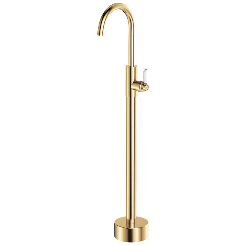 Eleanor Floor Mounted Bath Filler Urban Brass with White Ceramic Handle [314851]