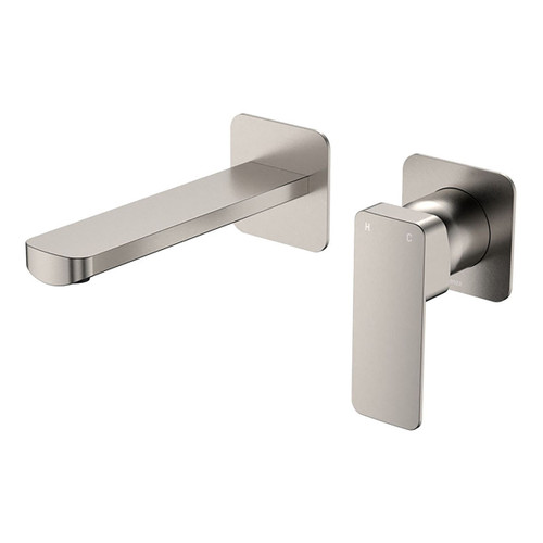 Tono Basin or Bath Wall Mixer Set 160mm Outlet Small Square Plate Brushed Nickel Lead Free [310963]