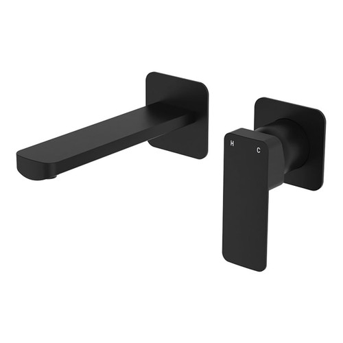 Tono Basin or Bath Wall Mixer Set 160mm Outlet Small Square Plate Matte Black Lead Free [310961]